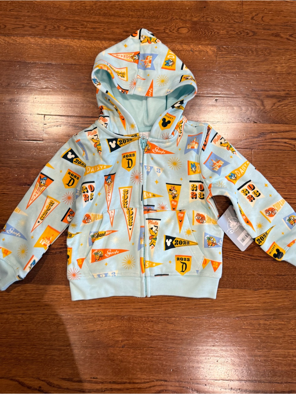 Disney Light Blue Hooded Zip Sweatshirt Kids XXS NWT